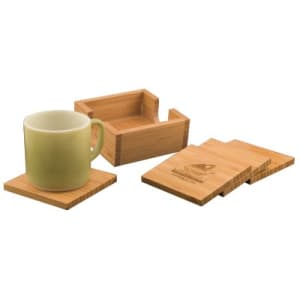 Bamboo Square 4-Coaster Set with Holder