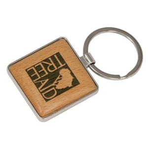 Silver/Wood Laserable Keychain