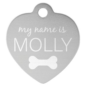 1 1/4" x 1 1/4" Laserable Anodized Aluminum Heart Pet Tag