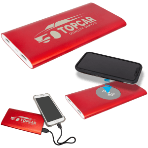 Colored 8000MAH Power Bank & Wireless Anodized Aluminum Charger w/USB Power Cord