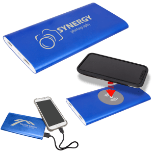 Colored 8000MAH Power Bank & Wireless Anodized Aluminum Charger w/USB OR  USB-C Power Cord