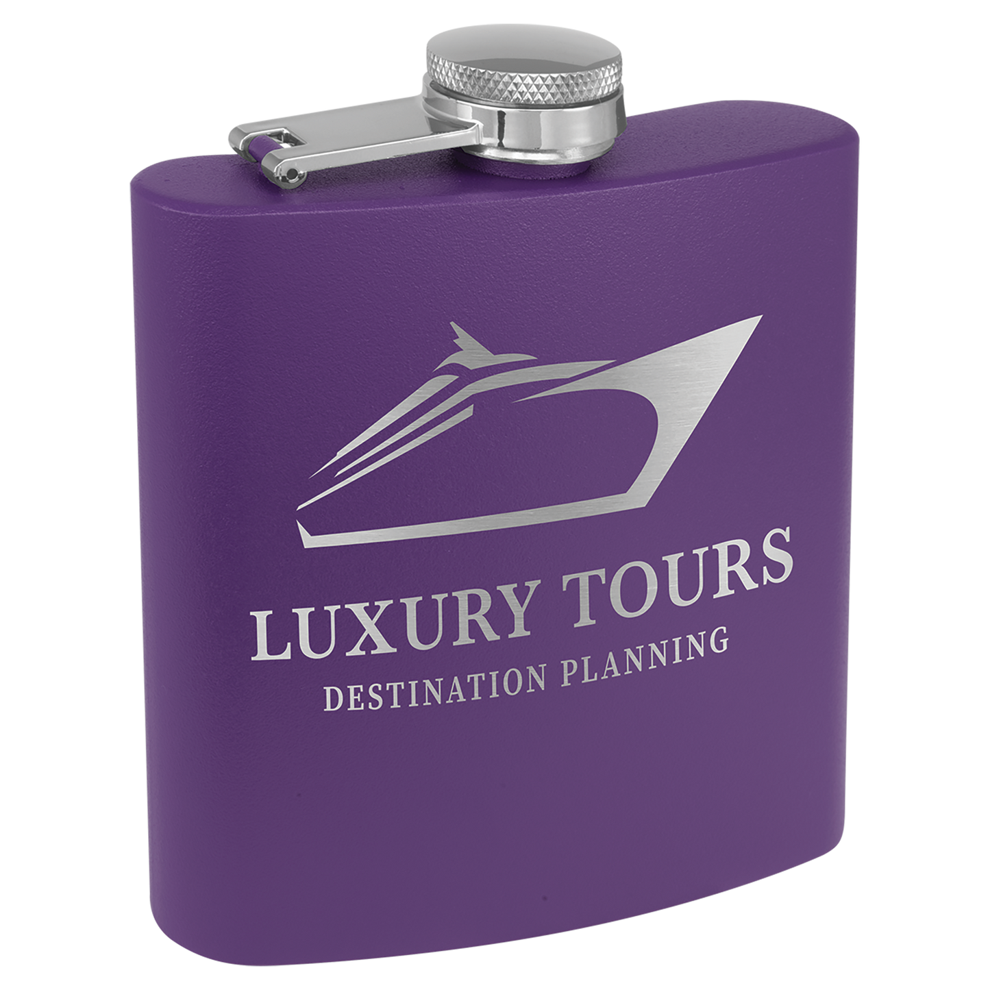 6 oz. Matte Purple Powder Coated Laserable Stainless Steel Flask
