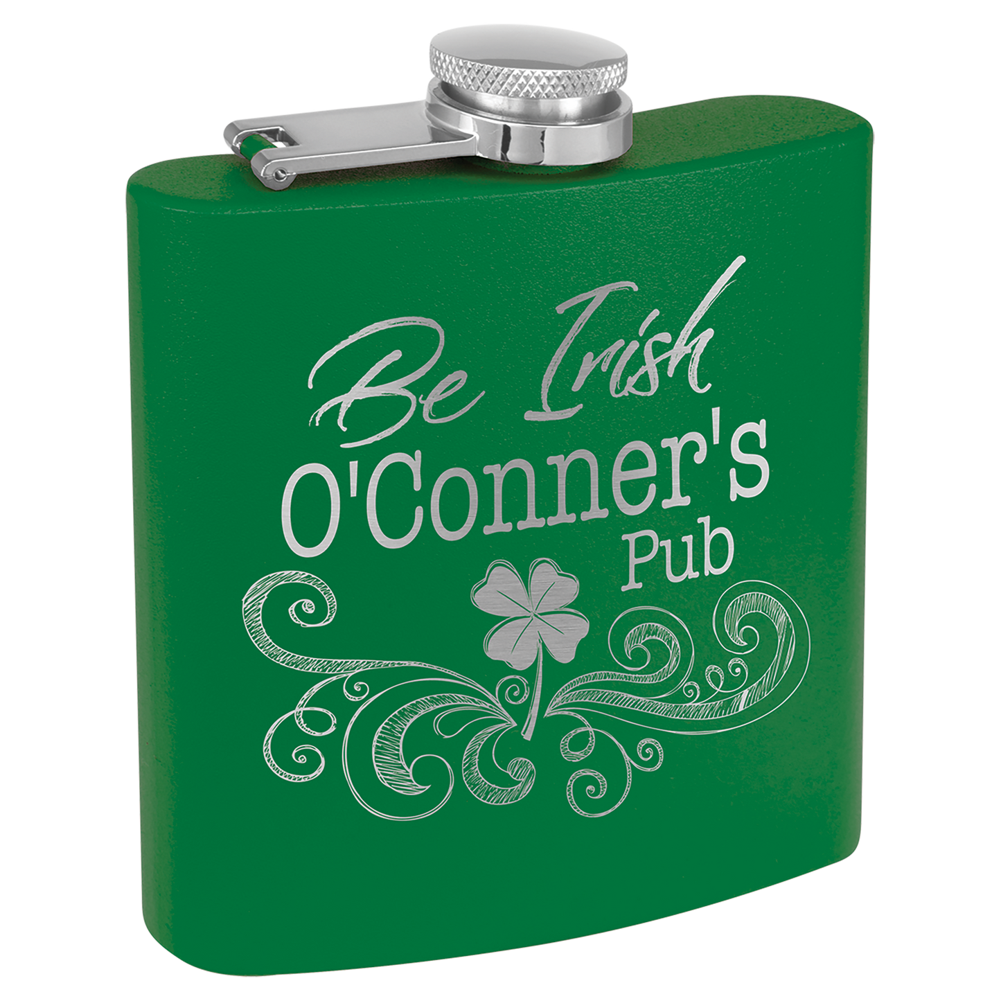 6 oz. Matte Green Powder Coated Laserable Stainless Steel Flask