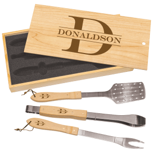 3-Piece BBQ Set in Wooden Box