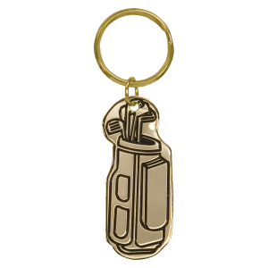 1" x 2 1/2" Gold Golf Bag Brass Keychain