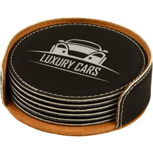 4" Rawhide Round Laserable Leatherette 6-Coaster Set