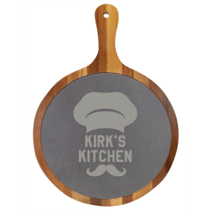 Round Acacia Wood/Slate Serving Board with Handle