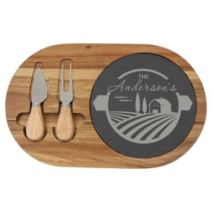 13 3/4" x 9 3/4" Acacia Wood/Slate Rectangle Cheese Set with Three Tools