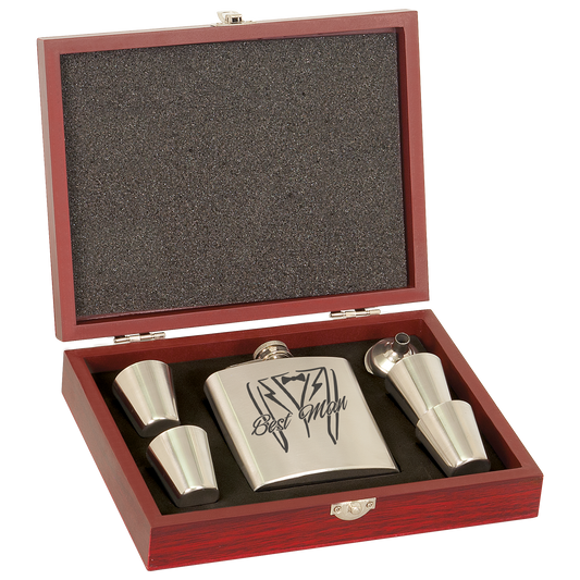 6 oz. Stainless Steel Flask Set in Wood Presentation Box