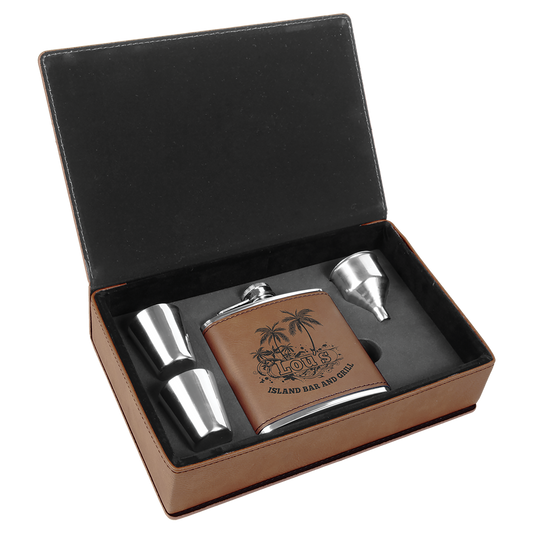 6 oz. Dark Brown Laserable Leatherette Flask Gift Set