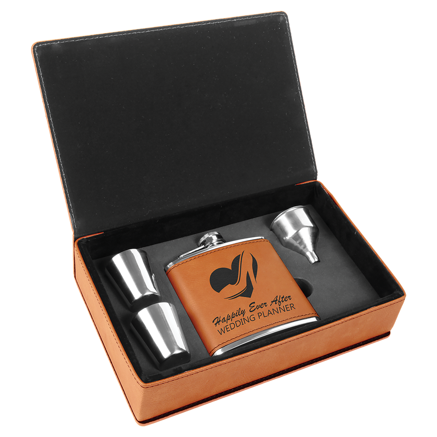 6 oz. Rawhide Laserable Leatherette Flask Gift Set