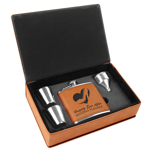 6 oz. Rawhide Laserable Leatherette Flask Gift Set