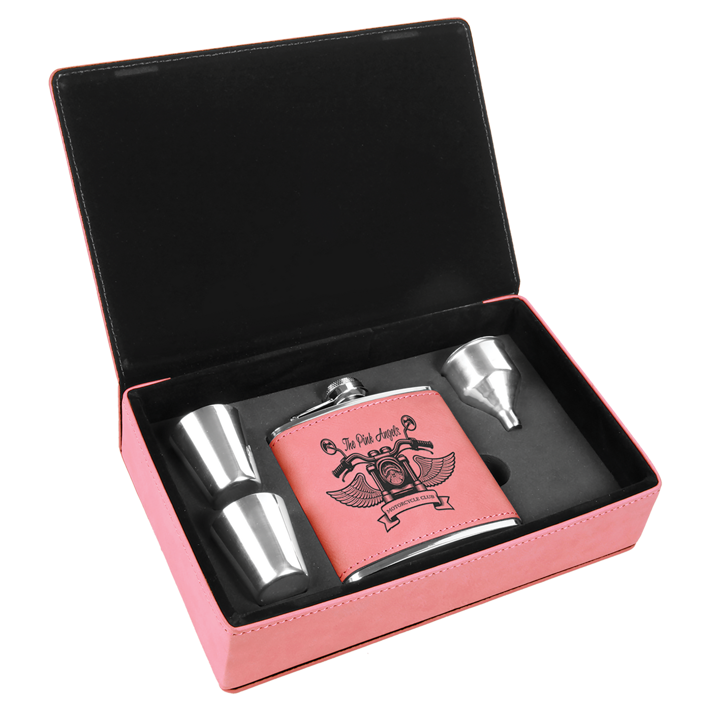 6 oz. Pink Laserable Leatherette Flask Gift Set