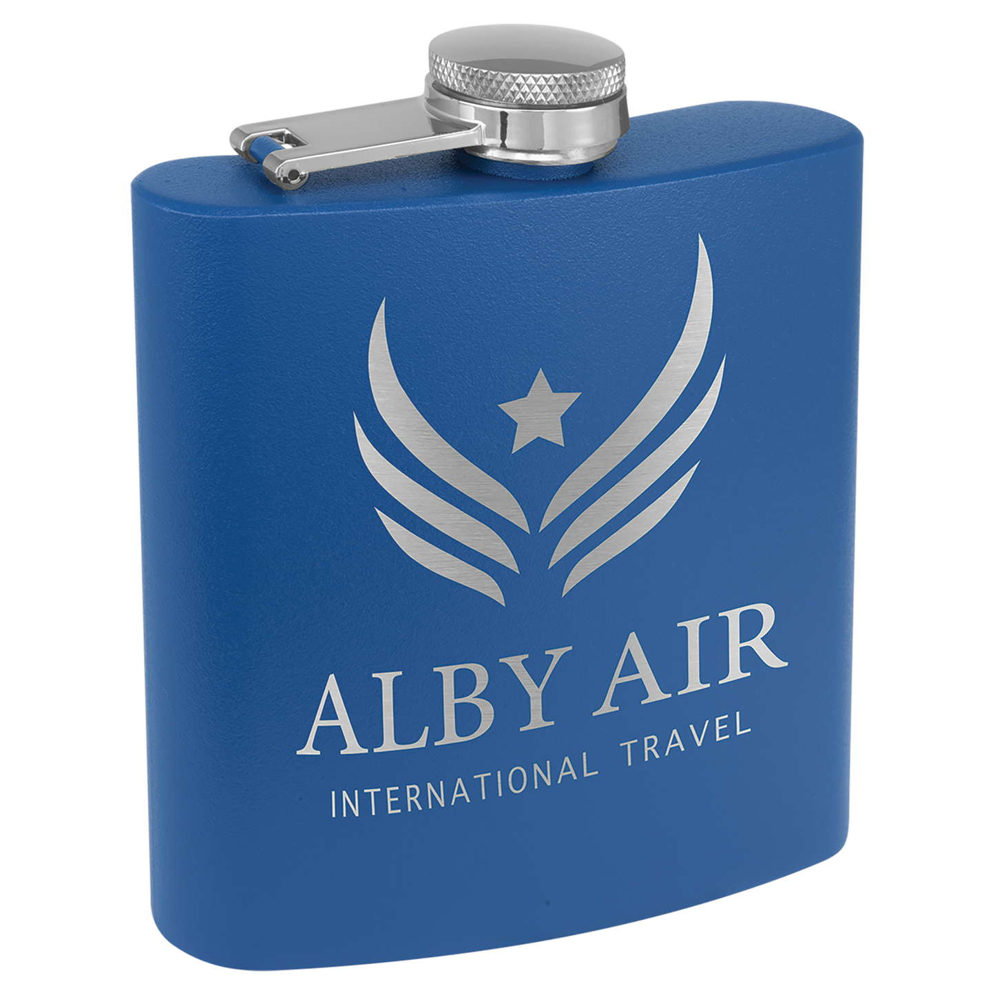 6 oz. Matte Royal Blue Powder Coated Laserable Stainless Steel Flask