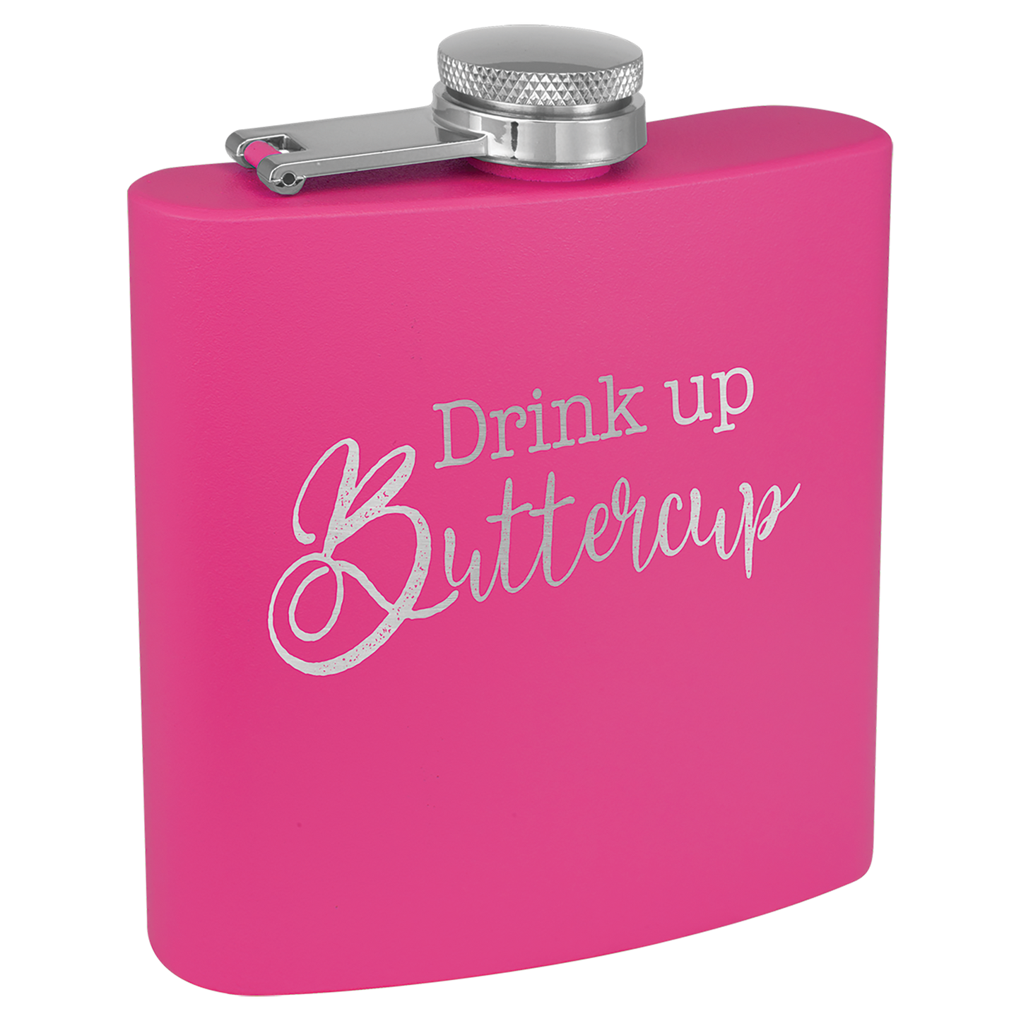 6 oz. Matte Pink Powder Coated Laserable Stainless Steel Flask