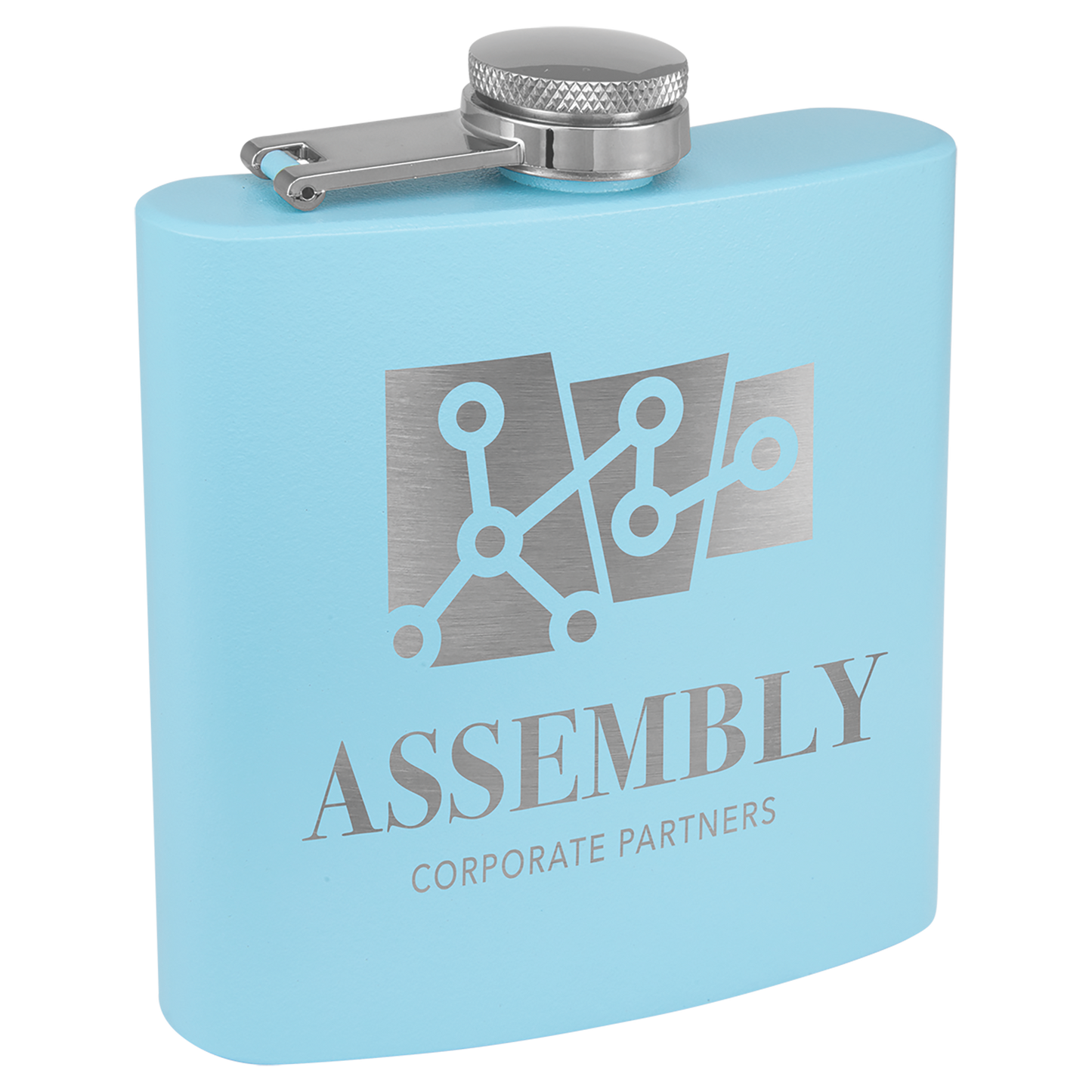 6 oz. Matte Light Blue Powder Coated Laserable Stainless Steel Flask