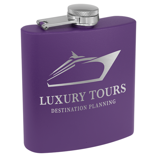 6 oz. Matte Purple Powder Coated Laserable Stainless Steel Flask