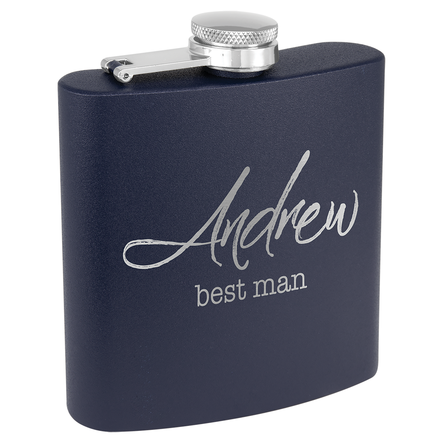 6 oz. Matte Navy Blue Powder Coated Laserable Stainless Steel Flask