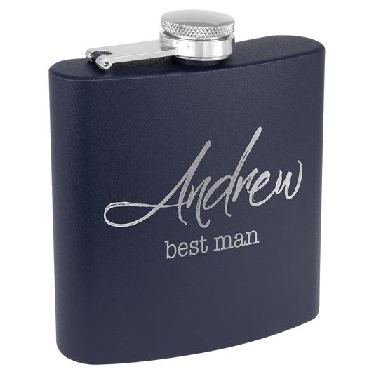 6 oz. Matte Navy Blue Powder Coated Laserable Stainless Steel Flask