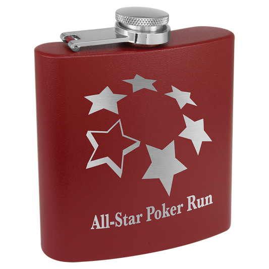 6 oz. Matte Maroon Powder Coated Laserable Stainless Steel Flask