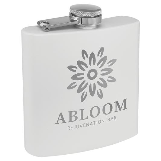 6 oz. Matte White Powder Coated Laserable Stainless Steel Flask