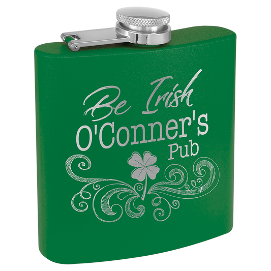 6 oz. Matte Green Powder Coated Laserable Stainless Steel Flask