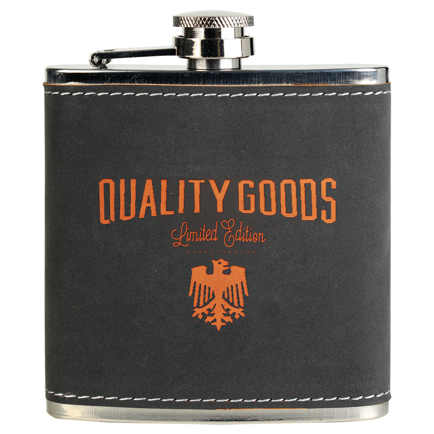 6 oz. Dark Gray/Orange Textured Stainless Steel Flask