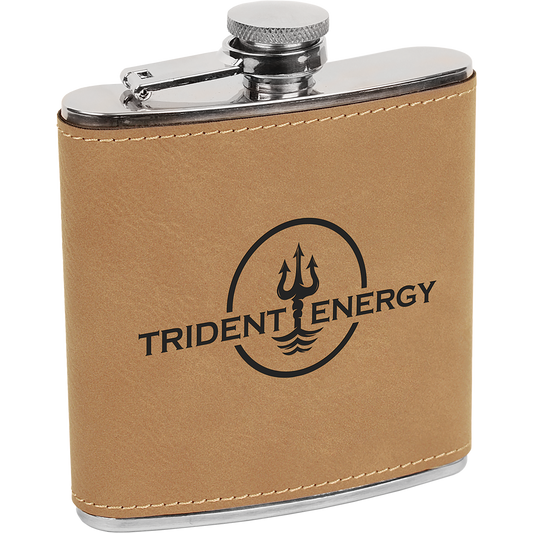 6 oz. Light Brown Laserable Leatherette Stainless Steel Flask