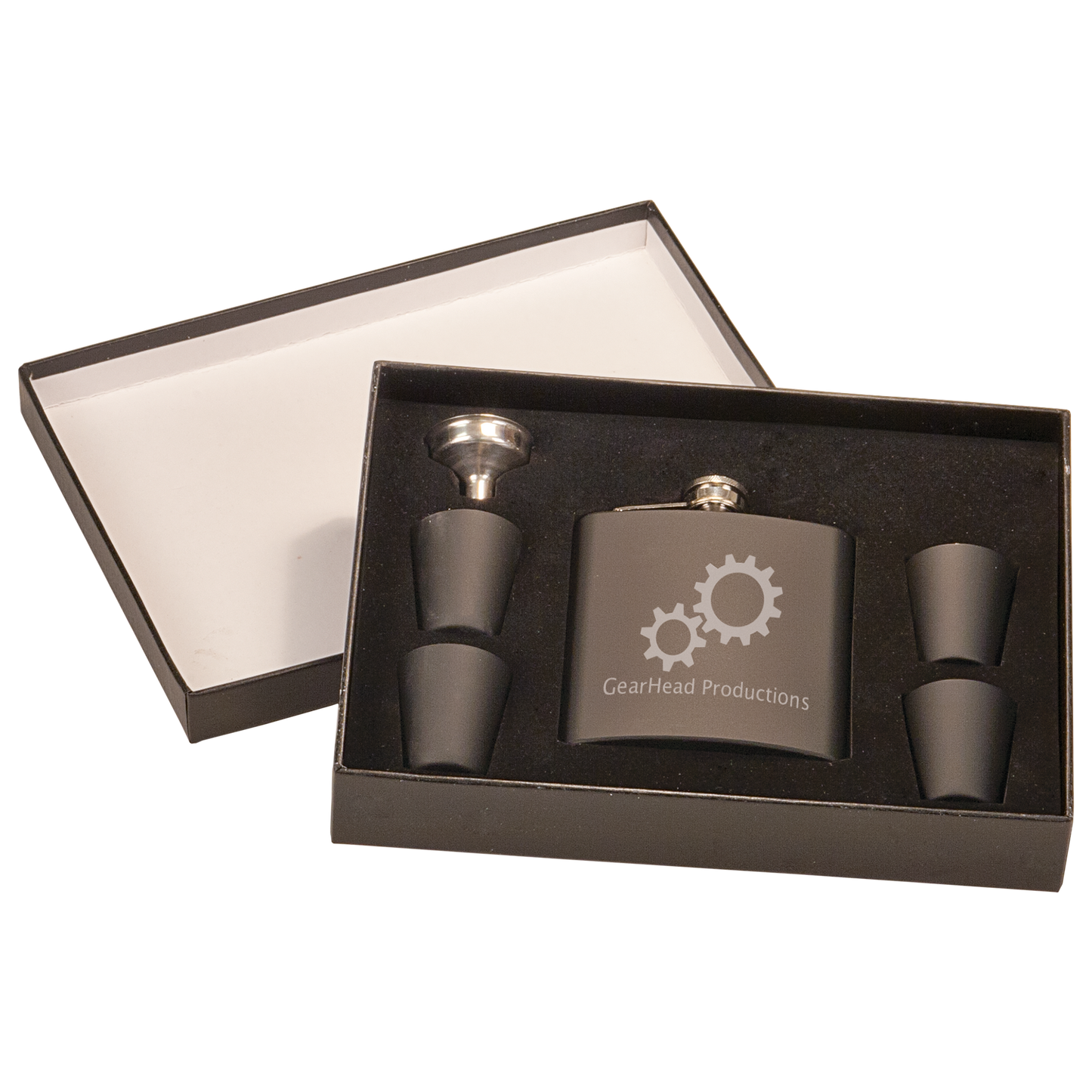 6 oz. Matte Black Flask Set in Black Presentation Box