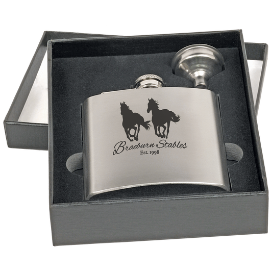 6 oz. Stainless Steel Flask Set in Black Presentation Box