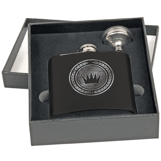 6 oz. Matte Black Flask Set in Black Presentation Box