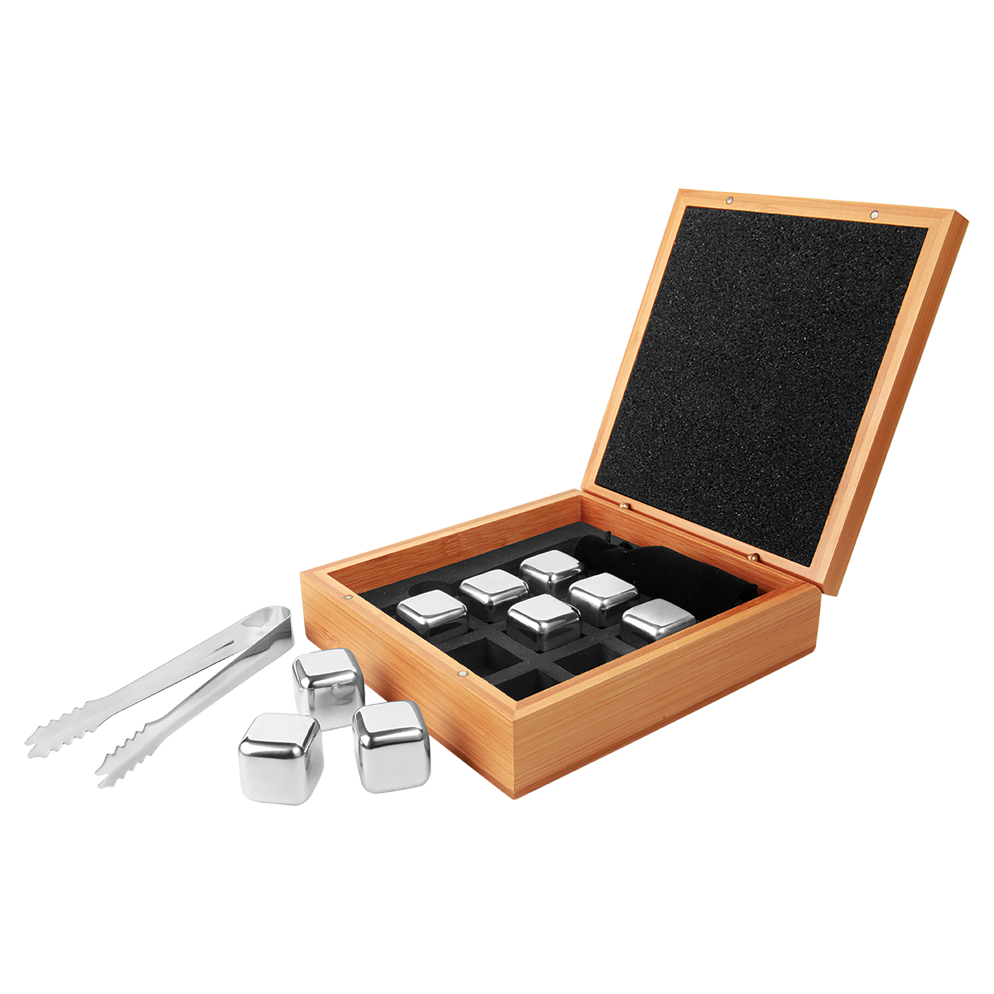 Stainless Steel Whiskey Stone Set in Bamboo Case