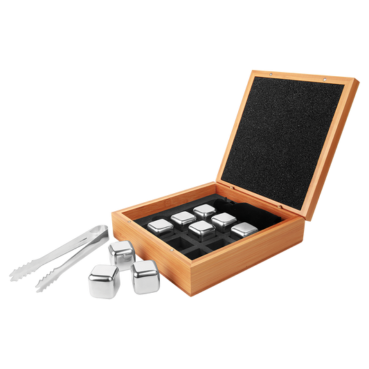 Stainless Steel Whiskey Stone Set in Bamboo Case