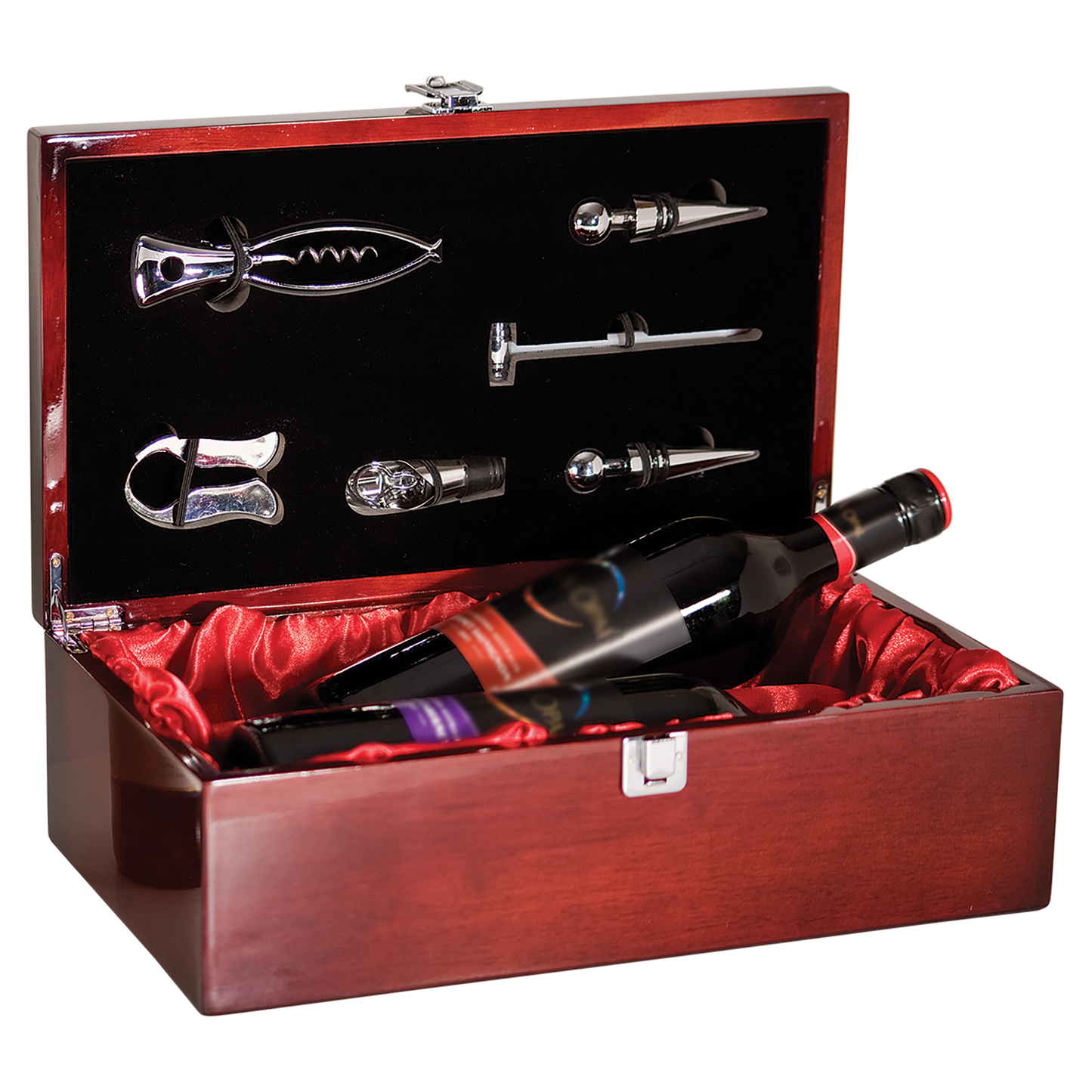 Rosewood Piano Finish Double Bottle Wine Box with Tools