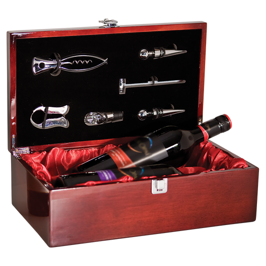 Rosewood Piano Finish Double Bottle Wine Box with Tools