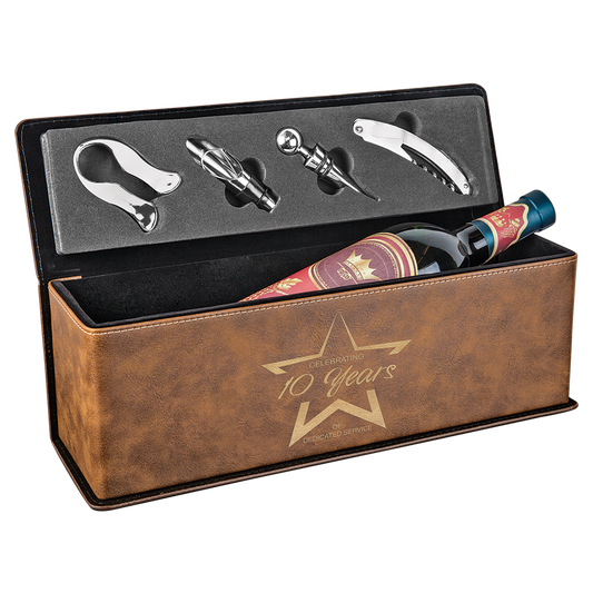 Rustic/Gold Leatherette Single Wine Box with Tools